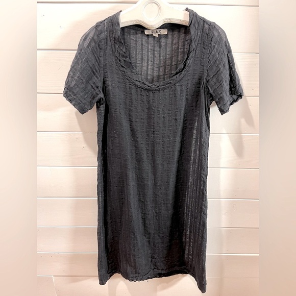 FLAX • Black Sheer Textured Dress • Size P - Picture 1 of 9